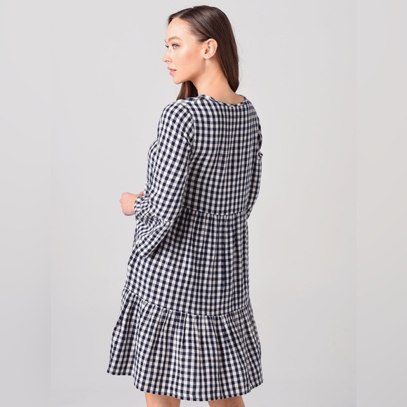 Hartford NWOT Rain Woven Dress, Blue Gingham, French Size 3 Large, Bell Sleeves - Picture 3 of 10